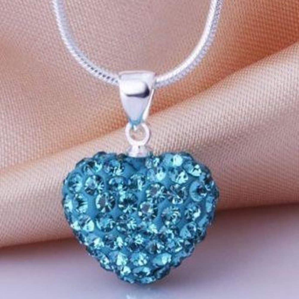 Crystal Heart Pendant - Aqua Blue